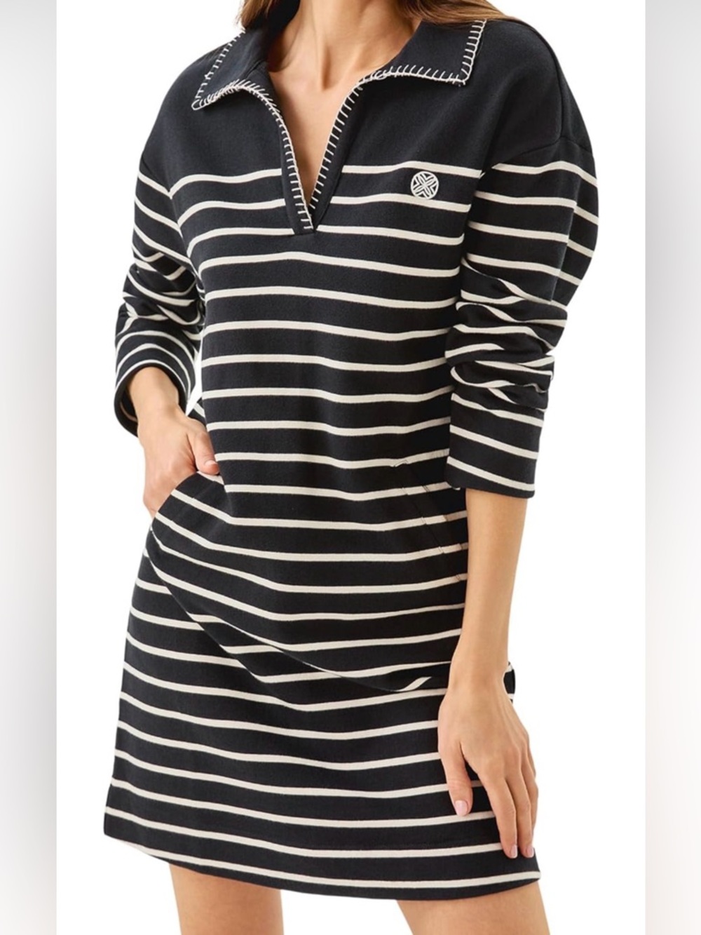 NWT Lilly Pulitzer LG CORVAYA TERRY DRESS 👗“Noir Legacy Stripe” MSRP $158 sz LG - Picture 2 of 6